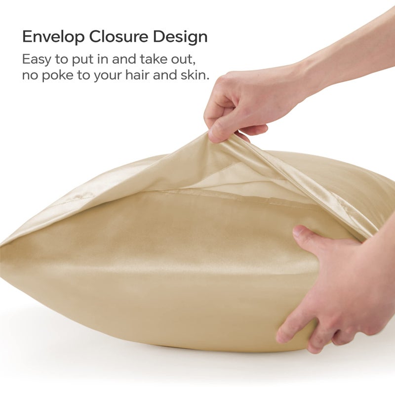 BEDELITE Satin Pillowcase for Hair and Skin  Super Soft and Cooling Similar to Silk Pillow Cases 2 Pack with Envelope Closure  Gift for Women Men(20""x36"" King Size  Champagne) - Image 5