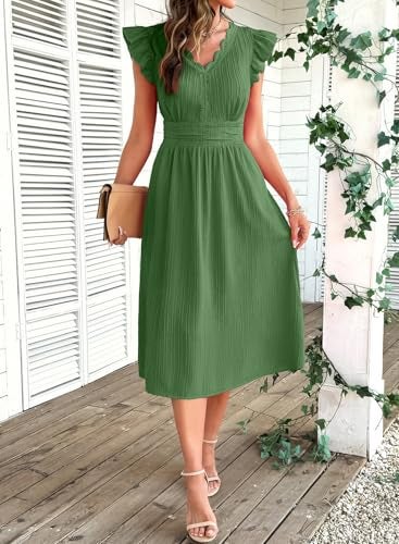 Shein SHEWIN Women Summer Dress Ruffle Short Sleeve V Neck Dresses Boho Semi Formal Wedding Guest Party Outfits Solid Elegant Dressy Casual 2026 Clothes Vestidos De Mujer Size S, Green - Image 5