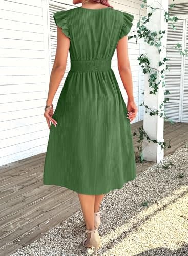 Shein SHEWIN Women Summer Dress Ruffle Short Sleeve V Neck Dresses Boho Semi Formal Wedding Guest Party Outfits Solid Elegant Dressy Casual 2026 Clothes Vestidos De Mujer Size S, Green - Image 3