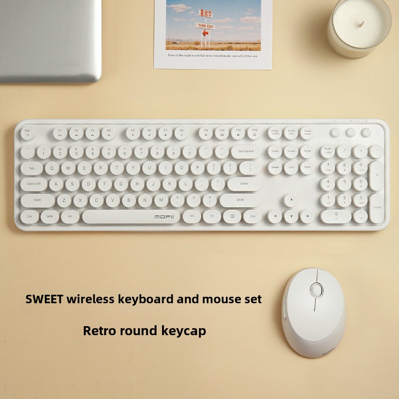 Ferris hand Sweet keyboard mouse suit Wireless Keyboard mouse mute laptop office 2. 4gusb interfaceSweet ☆ Classic White Sweet ☆ Classic White 