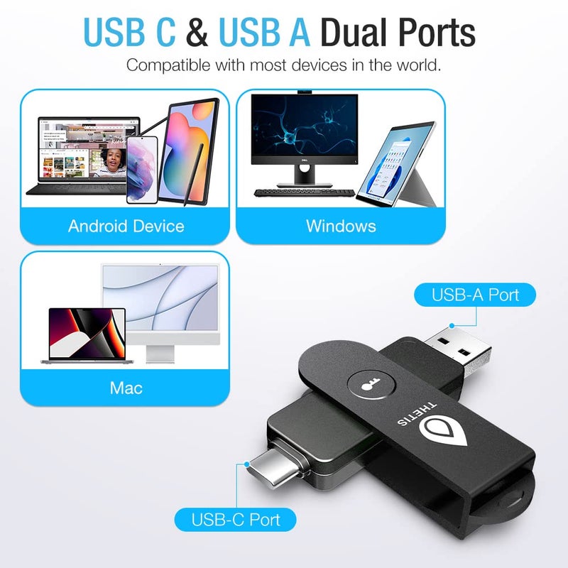 Thetis Pro FIDO2 Security Key, Two Factor Authentication NFC Security Key FIDO 2.0, Dual USB A Ports & Type C for Multi layered Protection (HOTP) in Windows/MacOS/Linux, Gmail, Facebook,Dropbox,Github - Image 2