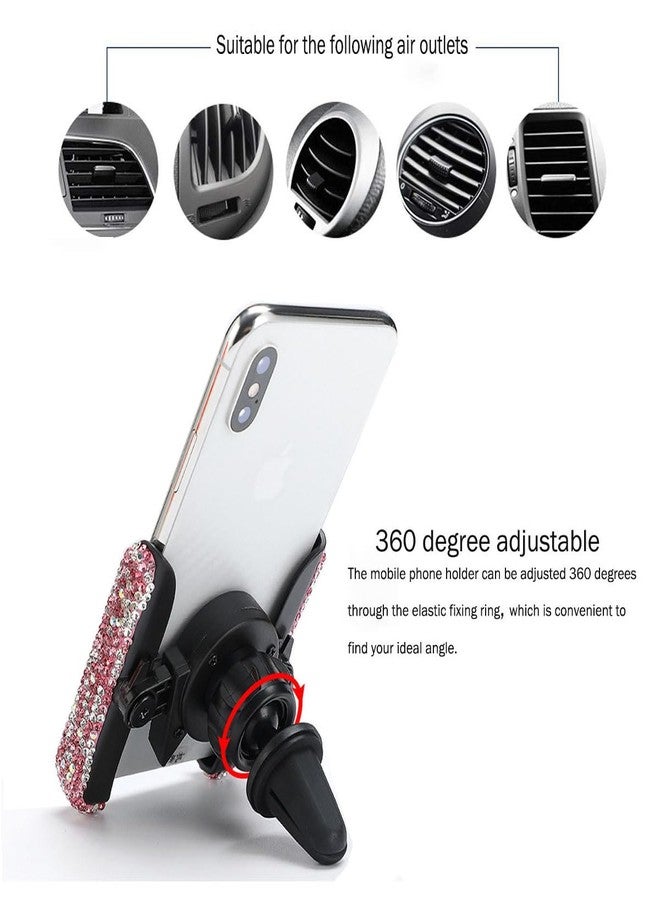SUNCARACCL Bling Car Phone Holder Mini Car Dash Air Vent Automatic Phone Mount Universal 360°Adjustable Crystal Auto Car Stand Car Accessories for Women and Girls (Pink) - Image 4