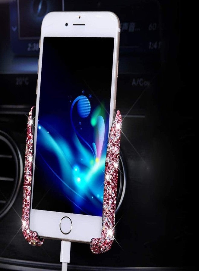 SUNCARACCL Bling Car Phone Holder Mini Car Dash Air Vent Automatic Phone Mount Universal 360°Adjustable Crystal Auto Car Stand Car Accessories for Women and Girls (Pink) - Image 1