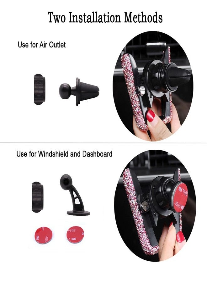 SUNCARACCL Bling Car Phone Holder Mini Car Dash Air Vent Automatic Phone Mount Universal 360°Adjustable Crystal Auto Car Stand Car Accessories for Women and Girls (Pink) - Image 5
