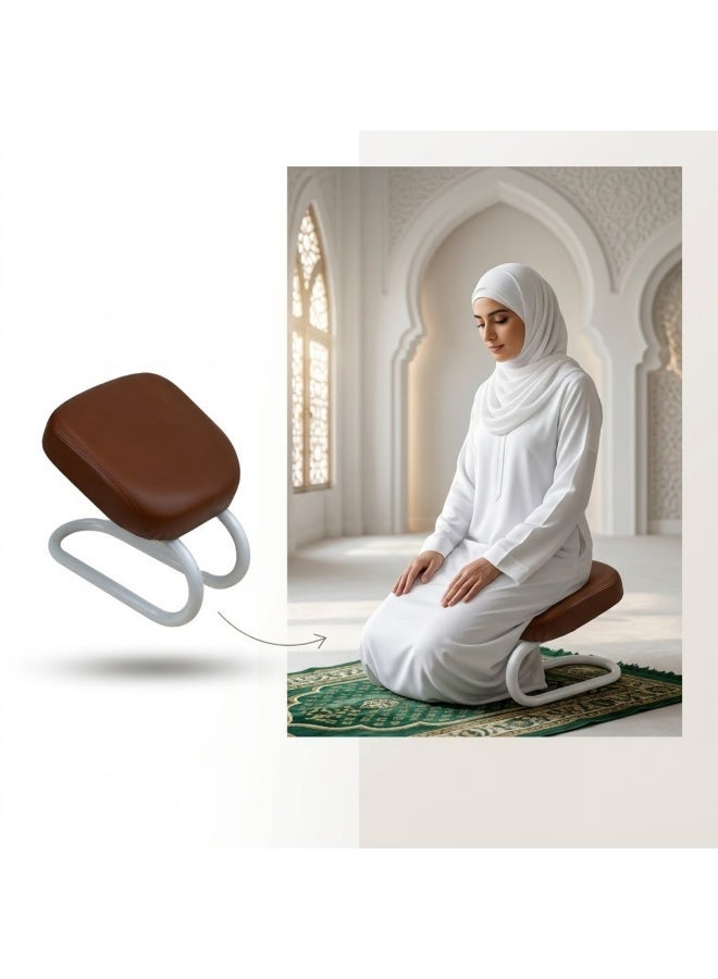 أمم كرسي دعم الصلاة للمسلمين، مقعد صلاة محمول بمقعد مبطن ناعم وإطار معدني قوي، مساعد صلاة مريح للسجود والتشهد، دعم للركبة والظهر، كرسي صلاة إسلامي خفيف الوزن - Image 2