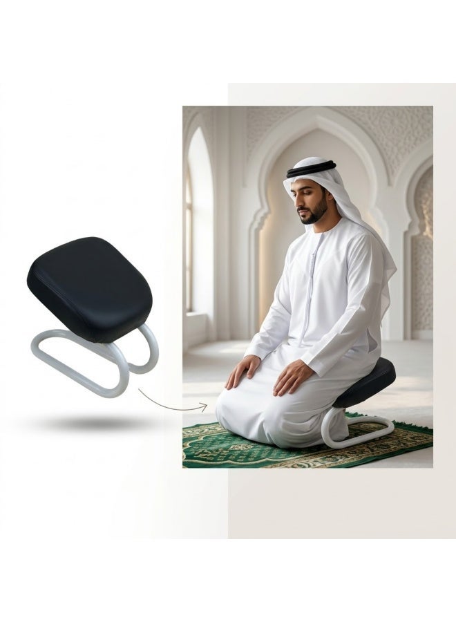 أمم كرسي دعم الصلاة للمسلمين، مقعد صلاة محمول بمقعد مبطن ناعم وإطار معدني قوي، مساعد صلاة مريح للسجود والتشهد، دعم للركبة والظهر، كرسي صلاة إسلامي خفيف الوزن - Image 3