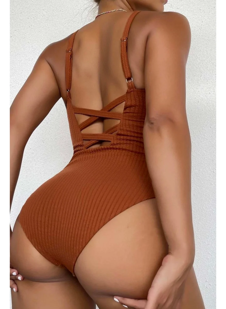 انجلسين Special Fabric Cross Back Low-cut Swimsuit Mayokini