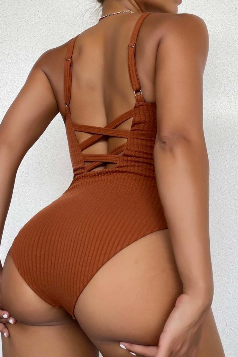 Angelsin Special Fabric Cross Back Low-cut Swimsuit Mayokini - Image 2