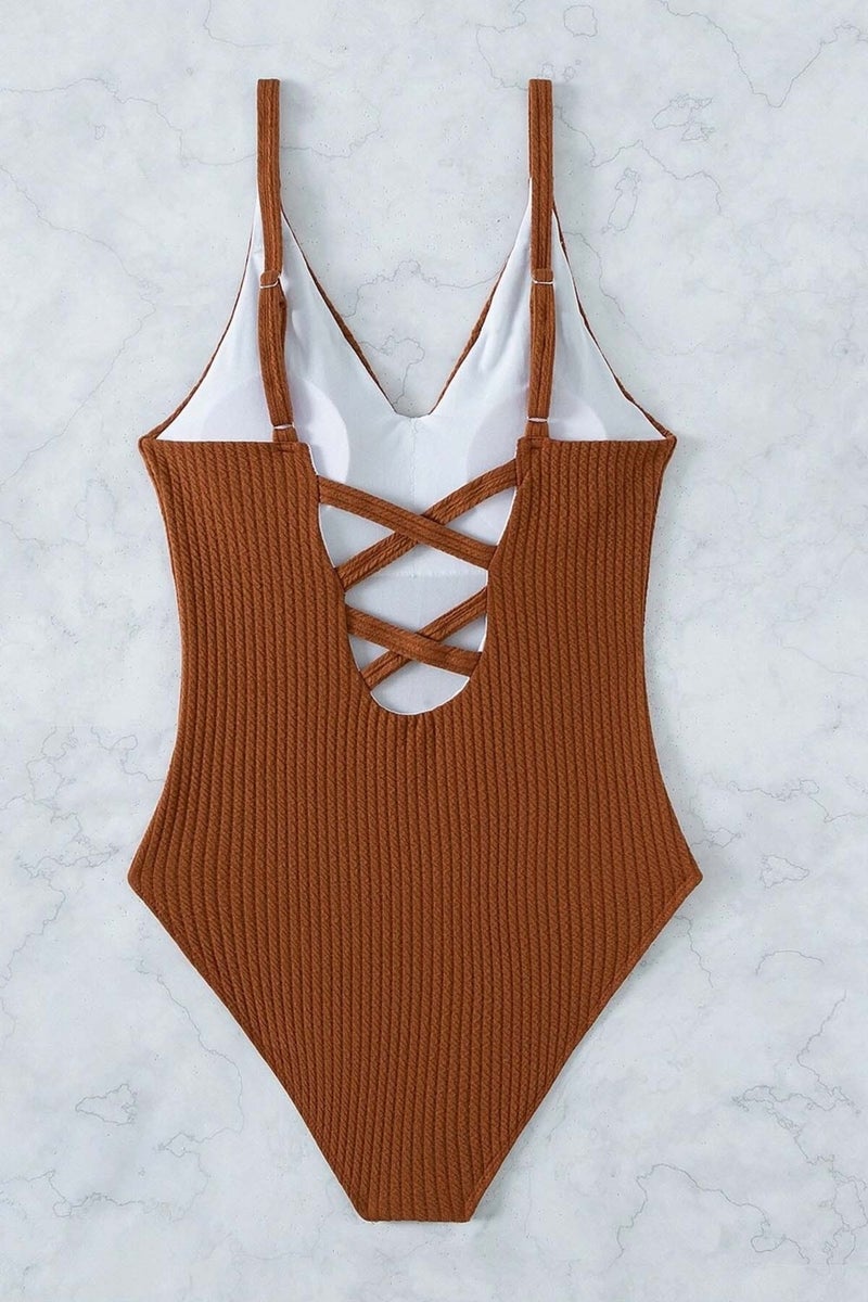 Angelsin Special Fabric Cross Back Low-cut Swimsuit Mayokini - Image 3