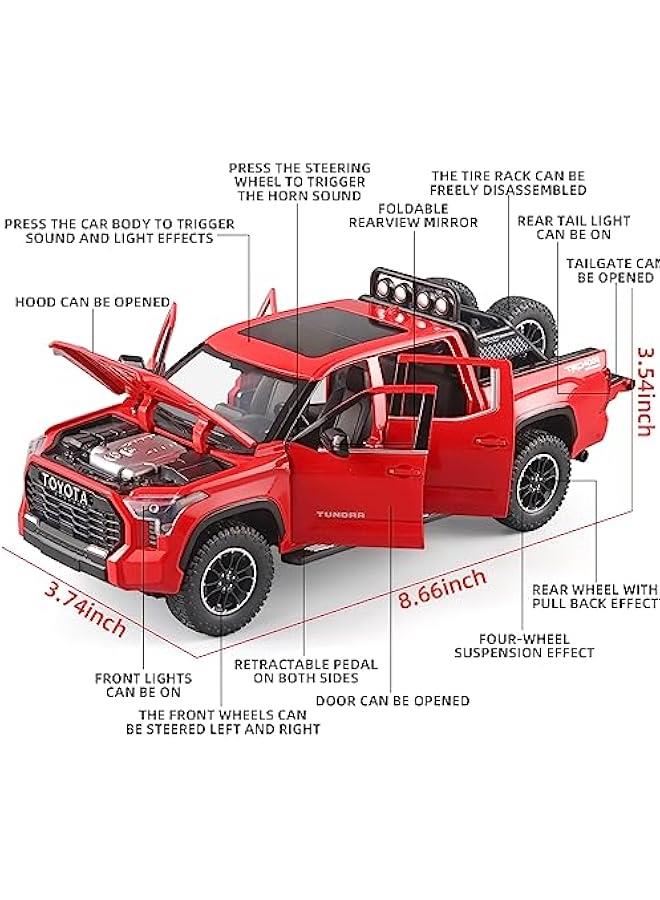 Toy Trucks for Boys 1/24 Tundra Diecast Metal Model Toy Pickup Truck Pull Back Car Model with Light and Sound Toy Trucks for Boys Age 4-7(Red) - Image 2