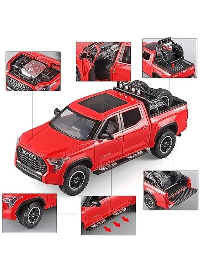 Toy Trucks for Boys 1/24 Tundra Diecast Metal Model Toy Pickup Truck Pull Back Car Model with Light and Sound Toy Trucks for Boys Age 4-7(Red) - Image 5