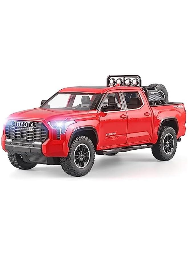 Toy Trucks for Boys 1/24 Tundra Diecast Metal Model Toy Pickup Truck Pull Back Car Model with Light and Sound Toy Trucks for Boys Age 4-7(Red) - Image 1