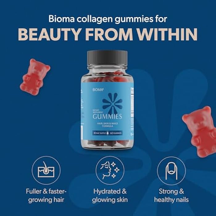 BIOMA Hair, Skin & Nails Beauty Gummies - Supports Growth & Strength with Biotin, Collagen, Zinc & Vitamins C & D - Gluten-Free - 60 Gummies (30-Day Supply) - Image 2