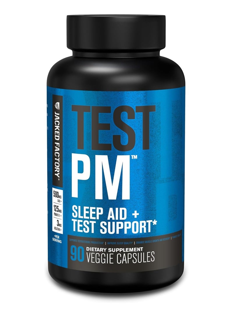 Jacked Factory Test PM Testosterone Booster & Sleep Aid Supplement for Men, Promote Recovery, Muscle Growth, 90 Natural Veggie Pills - 60 Count