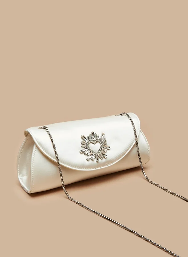 سيليست Women's Embellished Crossbody Bag with Button Closure and Chain Strap
