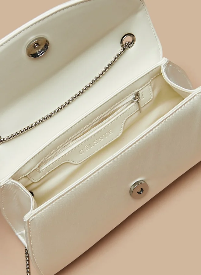 سيليست Women's Embellished Crossbody Bag with Button Closure and Chain Strap
