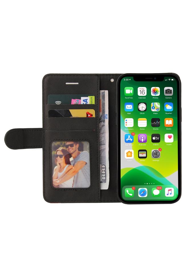 زبون جراب لهاتف iPhone 13، جراب جلدي من البولي يوريثان ثنائي اللون مع حامل وفتحات للبطاقات ومحفظة - Image 4