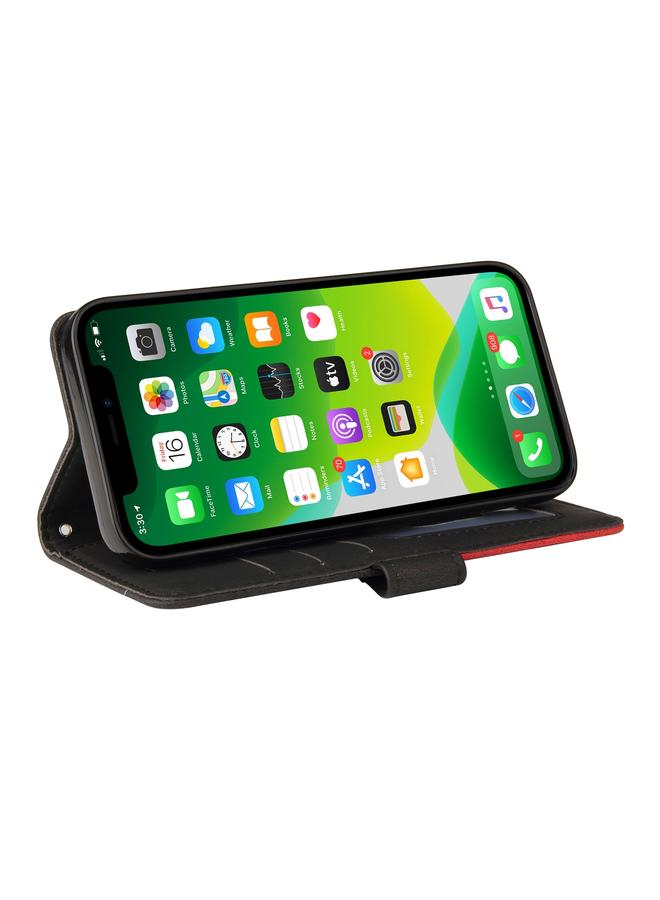 زبون جراب لهاتف iPhone 13، جراب جلدي من البولي يوريثان ثنائي اللون مع حامل وفتحات للبطاقات ومحفظة - Image 5