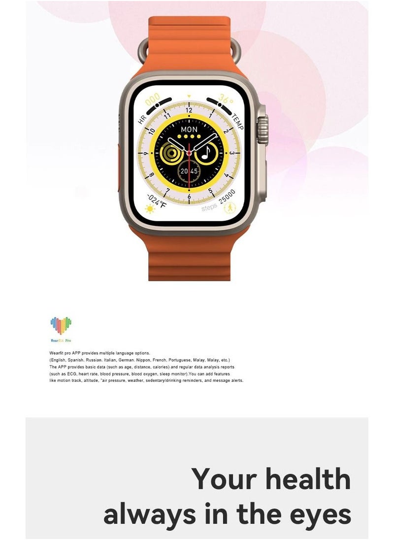 W&O - X8+ Plus Ultra Series 8 Wearfit PRO (2023) Smart Watch 2.08 Inch IPS display NFC Bluetooth V5 Call Wireless Charger (Black) - Image 1