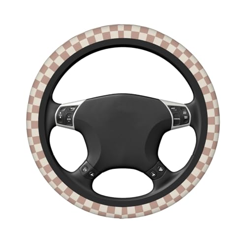 Gwwens Khaki Checkered Steering Wheel Cover for Women,Universal Auto Steering Wheel 14-15 Inch Car Interior Accessories with 2PCS Car Coasters,Suitable for Men and Women - Image 5