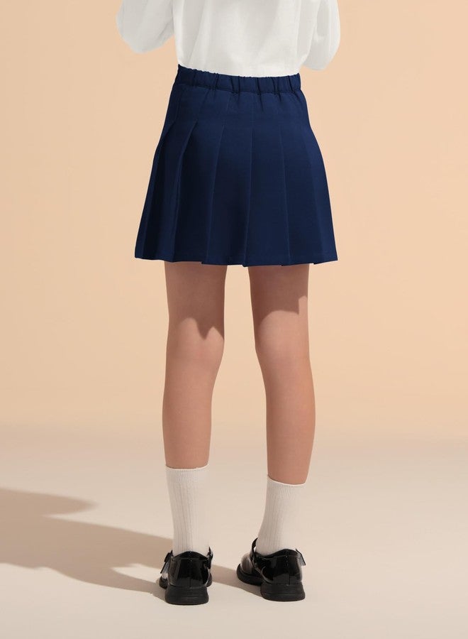 Haloumoning Girls Pleated Skirt Kids School Uniform Elastic High Waist Tennis Skirts with Shorts 5-14 Years, Navy Blue, 5-6 Years - Image 5