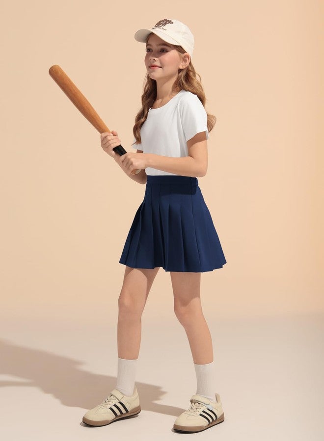 Haloumoning Girls Pleated Skirt Kids School Uniform Elastic High Waist Tennis Skirts with Shorts 5-14 Years, Navy Blue, 5-6 Years - Image 4