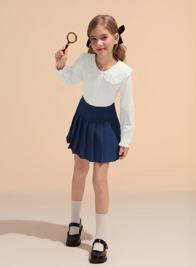 Haloumoning Girls Pleated Skirt Kids School Uniform Elastic High Waist Tennis Skirts with Shorts 5-14 Years, Navy Blue, 5-6 Years - Image 3