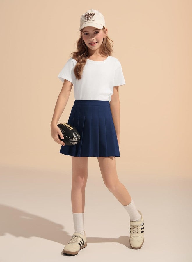 Haloumoning Girls Pleated Skirt Kids School Uniform Elastic High Waist Tennis Skirts with Shorts 5-14 Years, Navy Blue, 5-6 Years - Image 2
