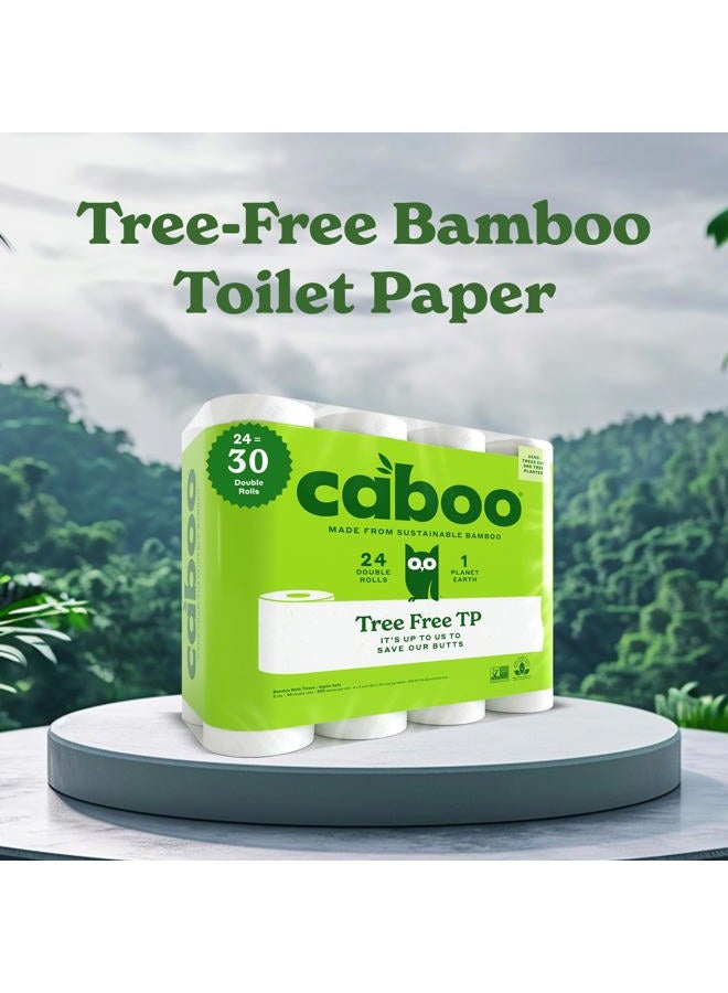 CABOO Tree Free Bamboo Toilet Paper, Septic Safe, Biodegradable, Eco Friendly Bath Tissue with Soft, Quick Dissolving 2 Ply Sheets (300 Sheets Per Roll, 24 Double Rolls) - Image 3