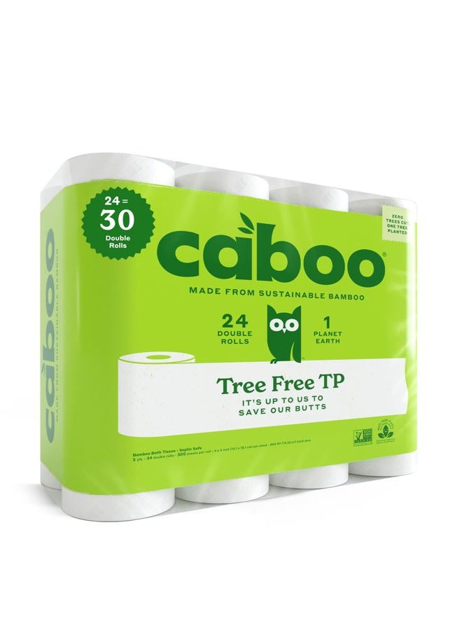 CABOO Tree Free Bamboo Toilet Paper, Septic Safe, Biodegradable, Eco Friendly Bath Tissue with Soft, Quick Dissolving 2 Ply Sheets (300 Sheets Per Roll, 24 Double Rolls) - Image 1