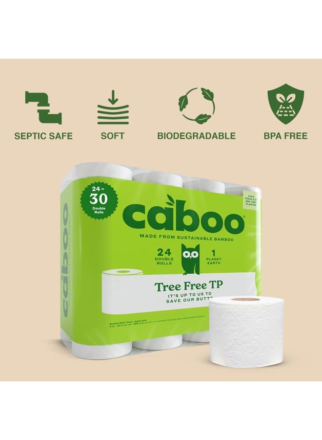 CABOO Tree Free Bamboo Toilet Paper, Septic Safe, Biodegradable, Eco Friendly Bath Tissue with Soft, Quick Dissolving 2 Ply Sheets (300 Sheets Per Roll, 24 Double Rolls) - Image 2