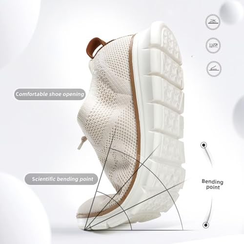 Kvovzo Men's Casual Dress Shoes Fashion Walking Sneakers Mesh Business Oxfords Work Lightweight Soft Sole Beige - Image 3