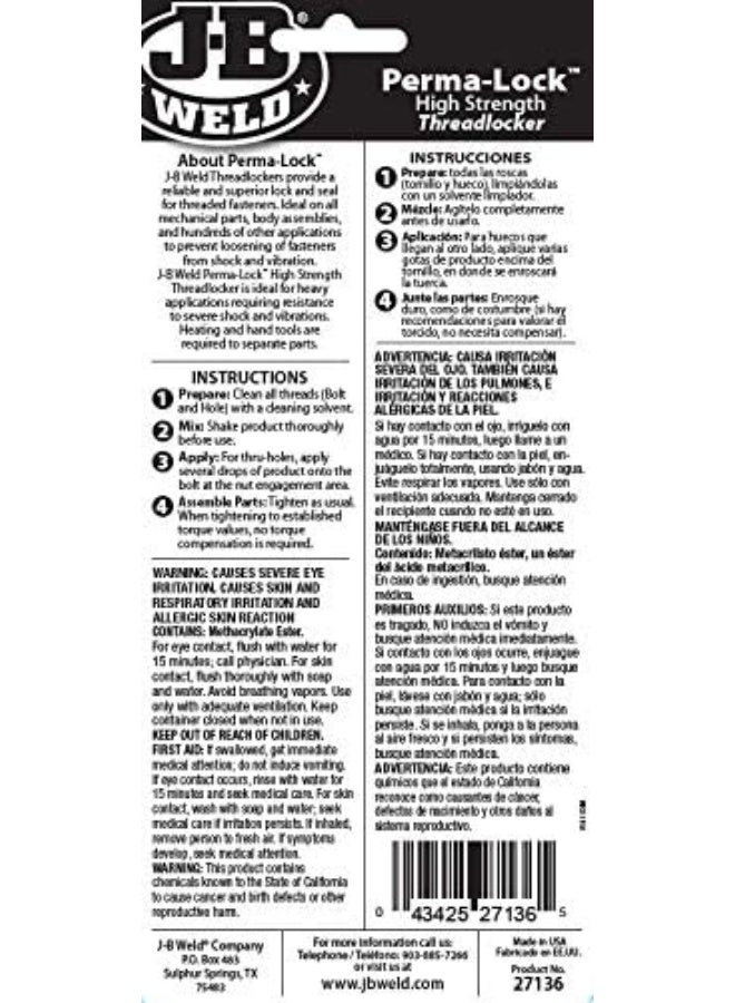 J-B WELD 27136 Perma-Lock High Strength Threadlocker - Red - 36 Ml - Image 5