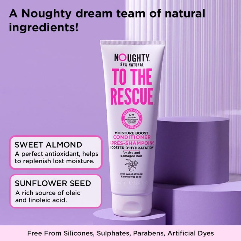 Noughty 97% Natural To The Rescue Moisture Boost Conditioner, to Gently Cleanse and Replenish Lost Moisture with Sweet Almond and Sunflower Seed, Sulphate Free Vegan Haircare 250ml - Image 4