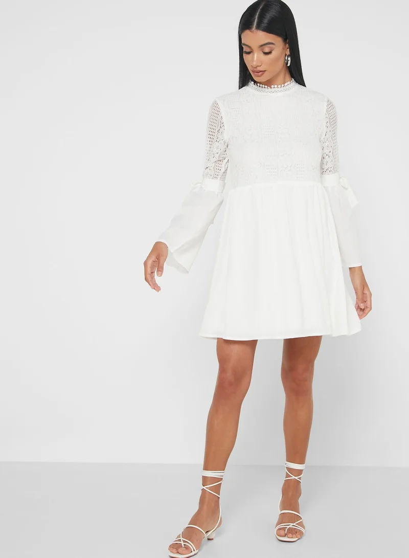 Ginger Lace Top Ruffle Sleeve Dress