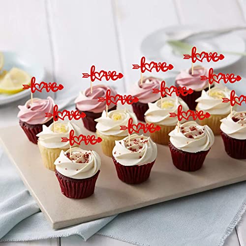 Festiko®24 Pack Love Cupcake Toppers with Arrow Red Glitter Sweet Valentine's Day Cupcake Picks Wedding Engagement Bridal Shower Birthday Party Cake Decorations Supplies - Image 4