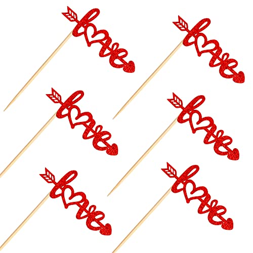 Festiko®24 Pack Love Cupcake Toppers with Arrow Red Glitter Sweet Valentine's Day Cupcake Picks Wedding Engagement Bridal Shower Birthday Party Cake Decorations Supplies - Image 3