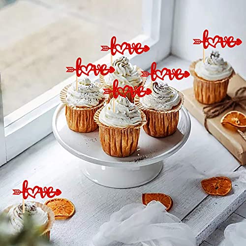 Festiko®24 Pack Love Cupcake Toppers with Arrow Red Glitter Sweet Valentine's Day Cupcake Picks Wedding Engagement Bridal Shower Birthday Party Cake Decorations Supplies - Image 5