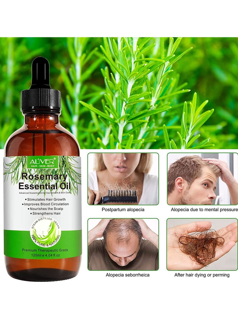 ALIVER 120 ml Rosemary Essential Oil for Hair Growth Pure Organic Rosemary Oil for Dry Damaged Hair and Growth Hair Scalp Oil Pure and Natural Premium Quality Oil Hair Loss Treatment Oil for Men and Women - Image 2