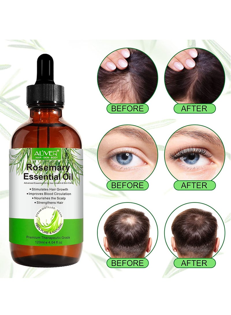ALIVER 120 ml Rosemary Essential Oil for Hair Growth Pure Organic Rosemary Oil for Dry Damaged Hair and Growth Hair Scalp Oil Pure and Natural Premium Quality Oil Hair Loss Treatment Oil for Men and Women - Image 4