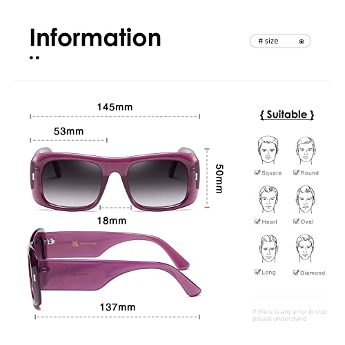 kimorn Sunglasses for Women Men Trendy Retro Fashion Sun Glasses 90’s Vintage Y2K Oversize Square Frame Shades K1337 (Purple Gradient Grey) - Image 3