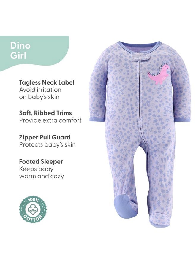 The Peanut Shell Baby Sleepers for Girls Set of 3 - Newborn Baby Clothes, Soft Cotton Baby Girl Footed Pajamas, Newborns & Infants Baby Clothes Gift Set - Rainbow Dinosaur - Image 3