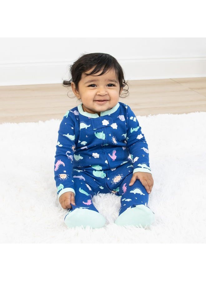 The Peanut Shell Baby Sleepers for Girls Set of 3 - Newborn Baby Clothes, Soft Cotton Baby Girl Footed Pajamas, Newborns & Infants Baby Clothes Gift Set - Rainbow Dinosaur - Image 2