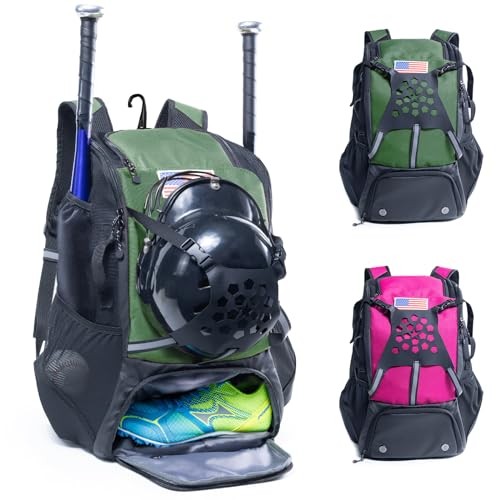 VIGEGARI Youth Baseball Bag - Bat, Glove & Helmet Holder, Shoes Compartment, Softball & T-Ball Equipment Accessory - Image 1