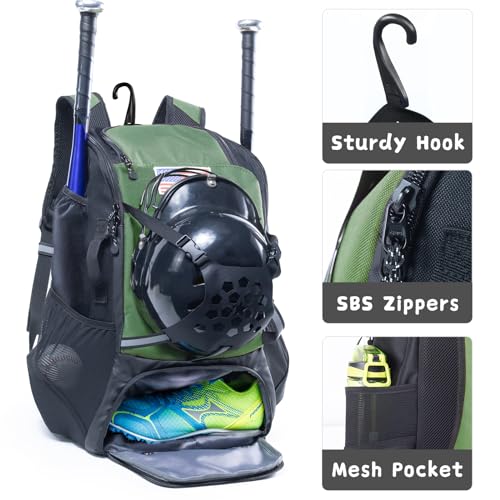 VIGEGARI Youth Baseball Bag - Bat, Glove & Helmet Holder, Shoes Compartment, Softball & T-Ball Equipment Accessory - Image 3