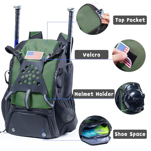 VIGEGARI Youth Baseball Bag - Bat, Glove & Helmet Holder, Shoes Compartment, Softball & T-Ball Equipment Accessory - Image 5