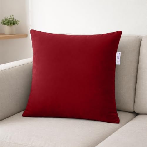 MY ARMOR Microfibre Cushion for Sofa | Soft & Fluffy Square Sofa Cushions | Decorative Sofa Pillows for Bed, Chair, Car & Living Room | Velvet Cover | Maroon | Pack of 1 | 24 x 24 Inch - Image 1