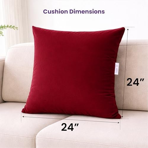 MY ARMOR Microfibre Cushion for Sofa | Soft & Fluffy Square Sofa Cushions | Decorative Sofa Pillows for Bed, Chair, Car & Living Room | Velvet Cover | Maroon | Pack of 1 | 24 x 24 Inch - Image 3