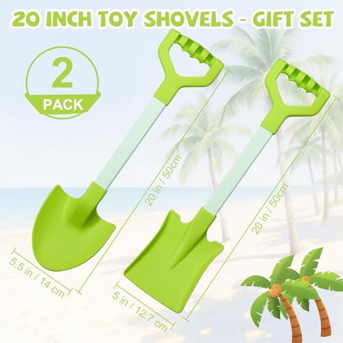QINGLER 20 Long Sand Beach Shovels for Kids Heavy Duty Plastic Summer Sand Scoops Spades Toy Sandbox Garden Snow Digging Play Gift Set Party Bundle 2 Pack Green - Image 5