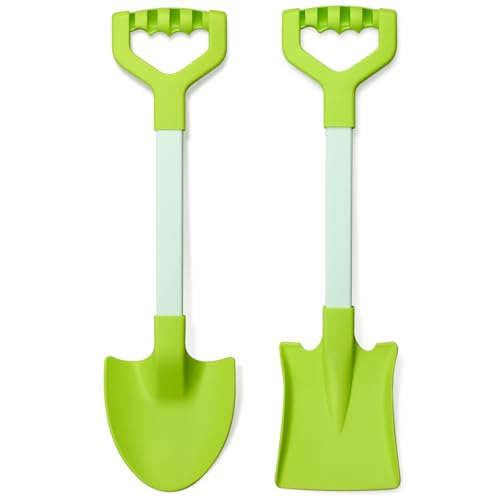 QINGLER 20 Long Sand Beach Shovels for Kids Heavy Duty Plastic Summer Sand Scoops Spades Toy Sandbox Garden Snow Digging Play Gift Set Party Bundle 2 Pack Green - Image 1